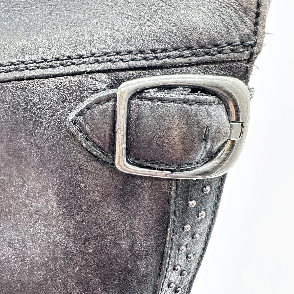 Vince Camuto Bollo Black Leather Knee High Biker Moto Goth Studded Boots 6.5 B - Picture 15 of 16